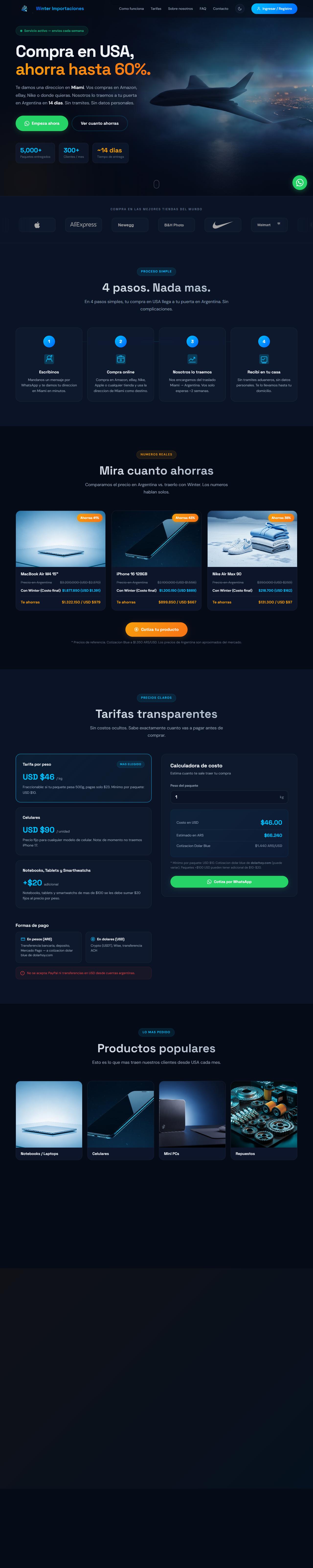 Winter Importaciones — recorrido del sitio